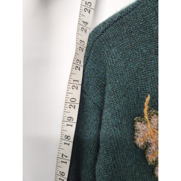 Vtg. L.L.Bean Women's Shetland Wool Embroidered Fall Leaf, Size M, Forest Green - Picture 6 of 13